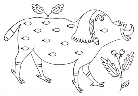 Pig By Maria Prymachenko Coloring Page